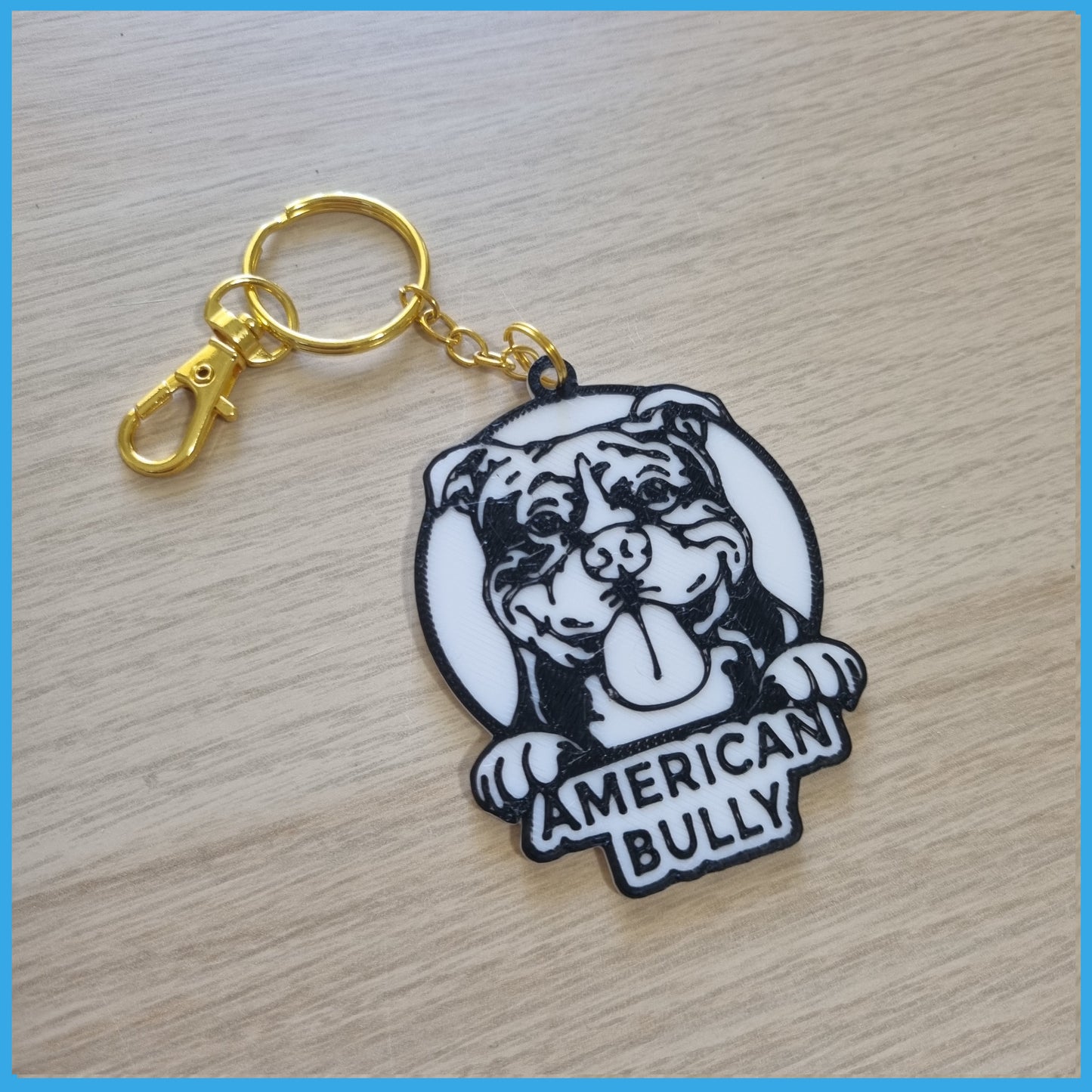 3D Printed Black & White Dog Breed Keychain - American Bully