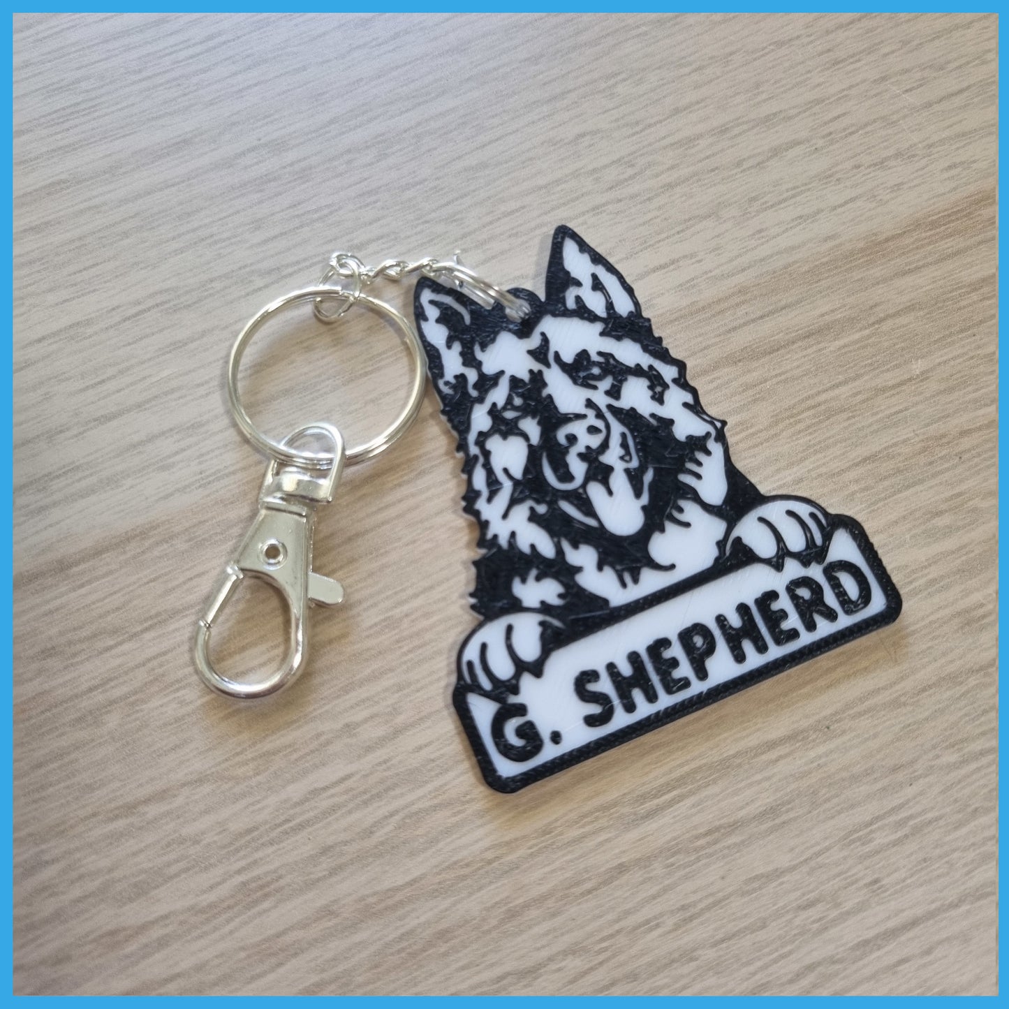 3D Printed Black & White Dog Breed Keychain - German Shepherd