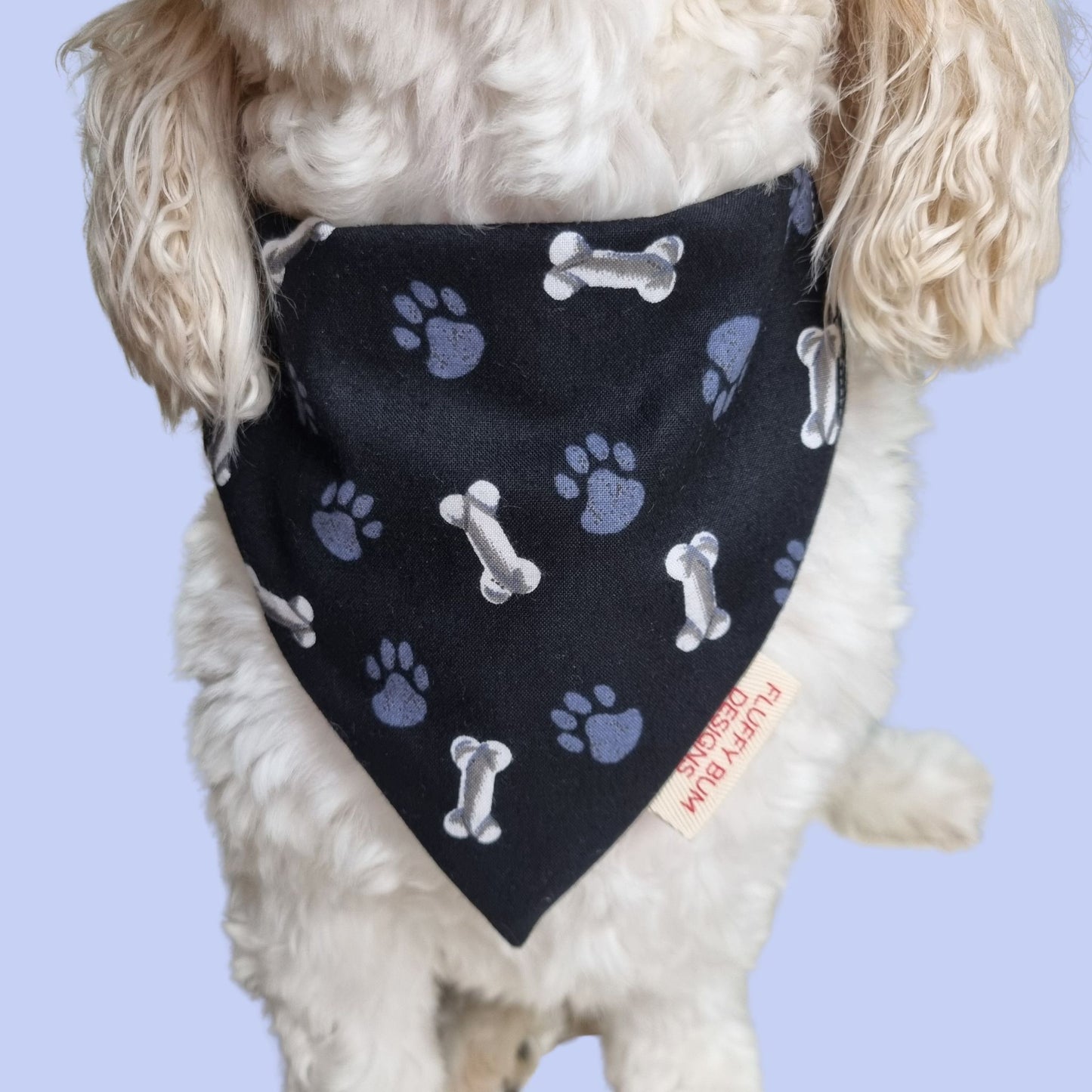 Dog Bone & Paw Print Design Bandana on Dog