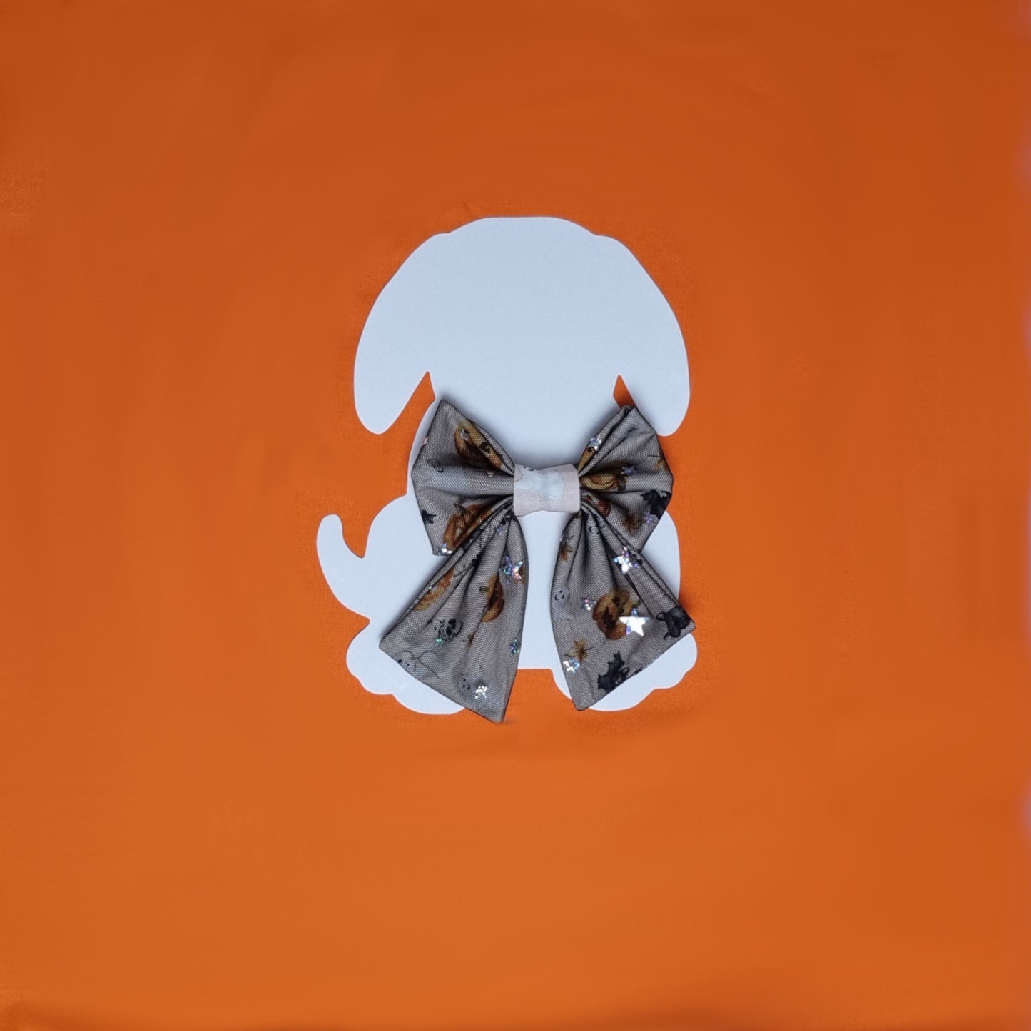 Medium Sailor Bowtie - Pumpkins and Bats covered in black lace