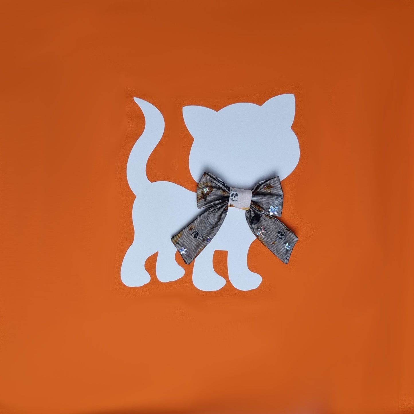 Small Sailor Bowtie - Pumpkins and Bats covered in black lace