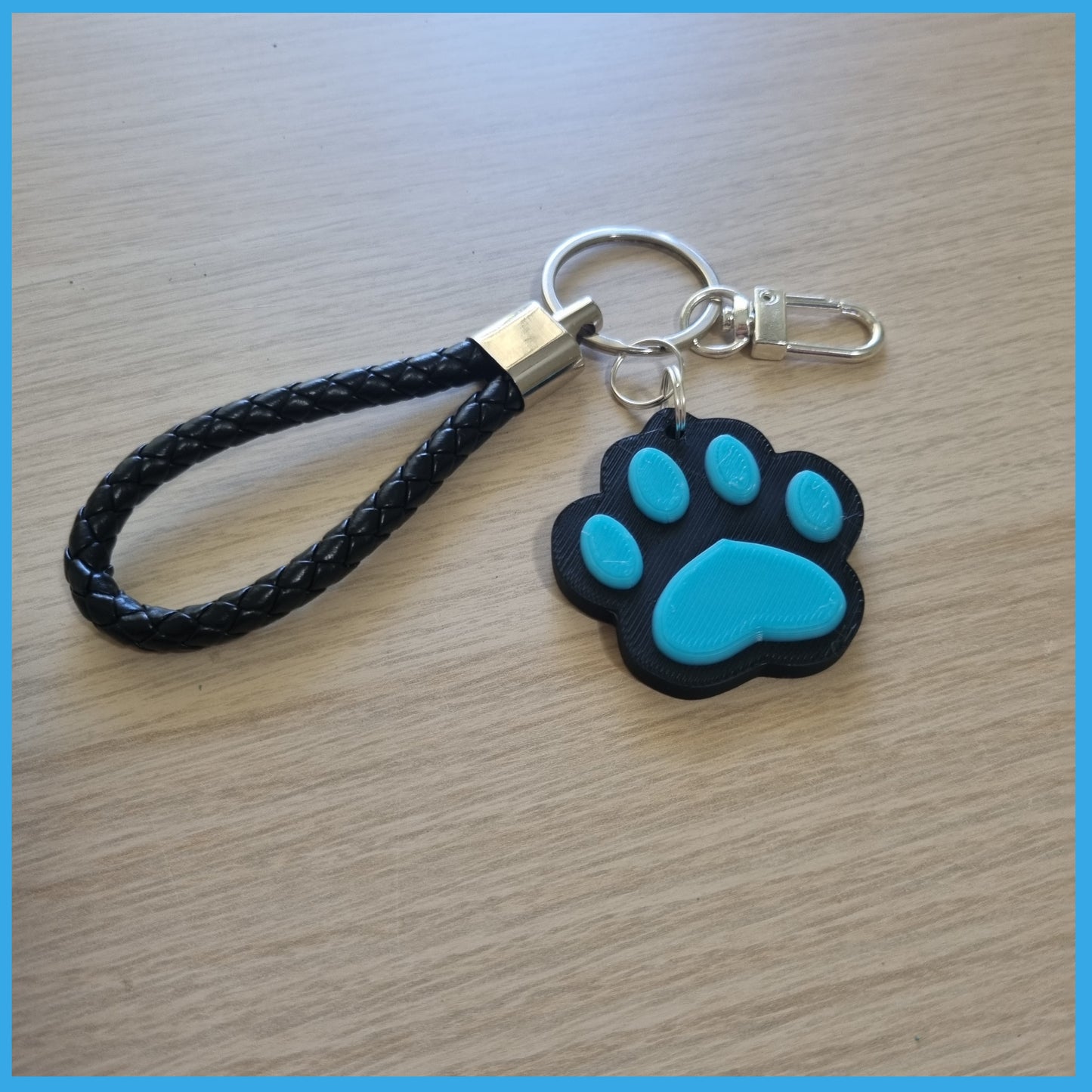 3D Printed Paw Print Keychain - Blue