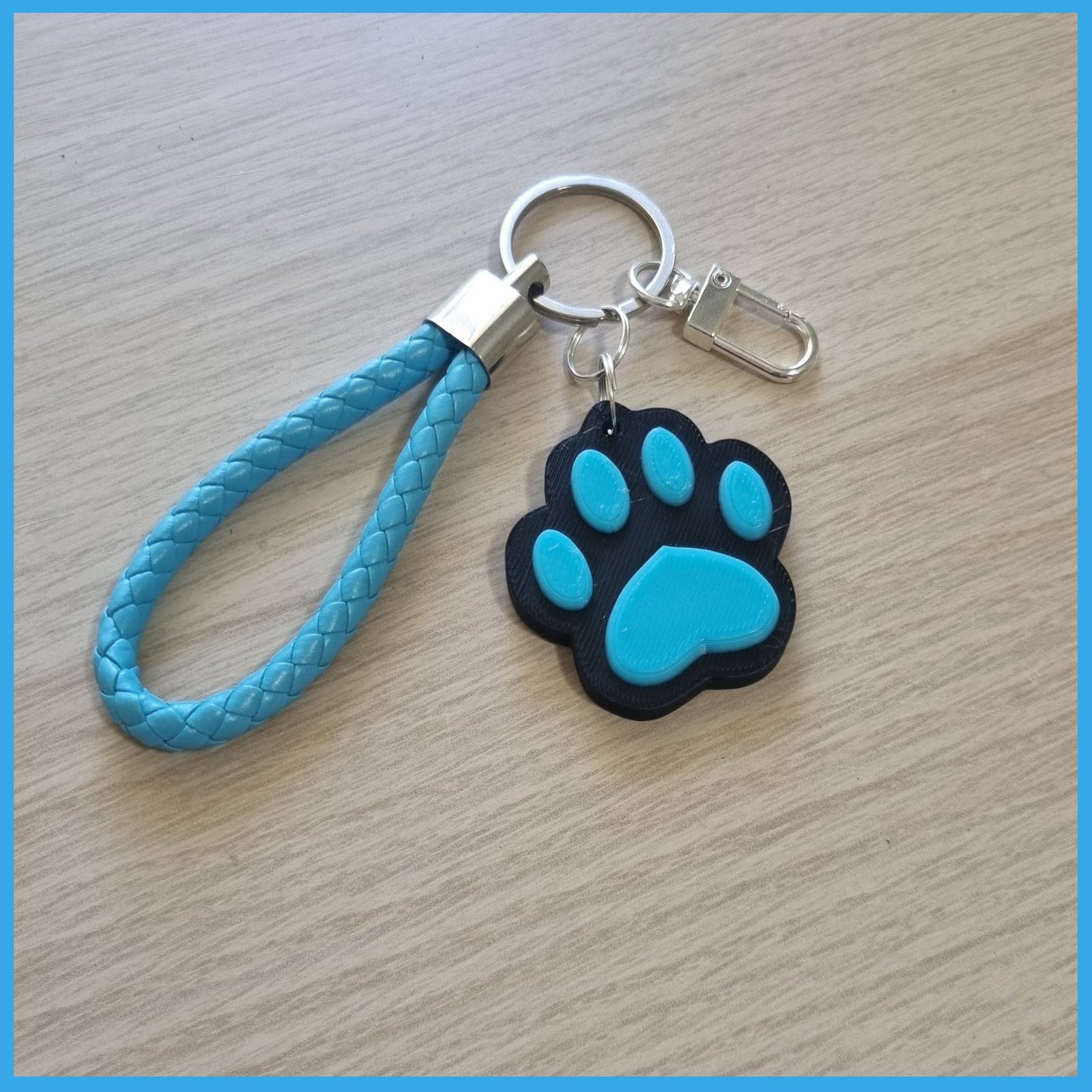 3D Printed Paw Print Keychain - Blue