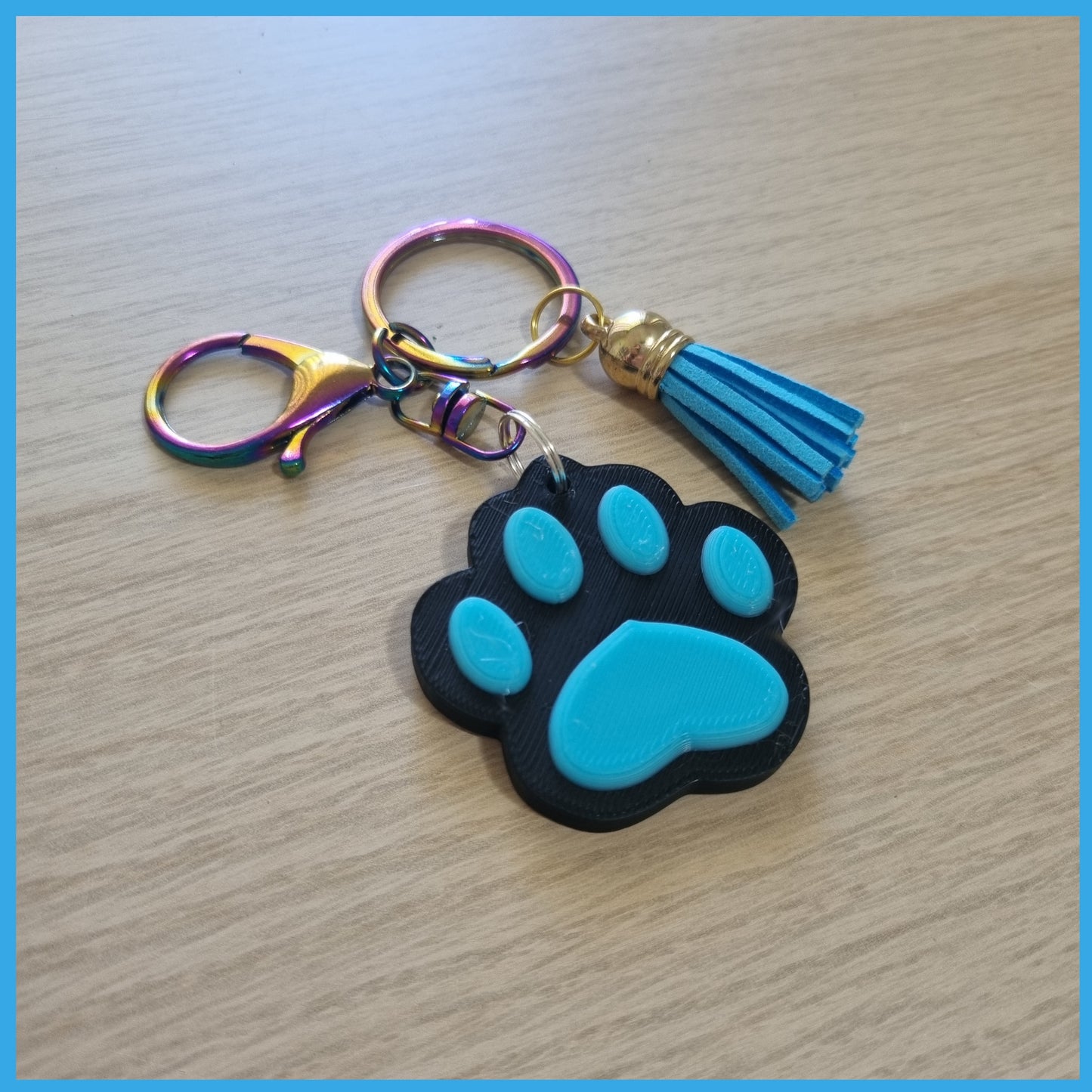 3D Printed Paw Print Keychain - Blue