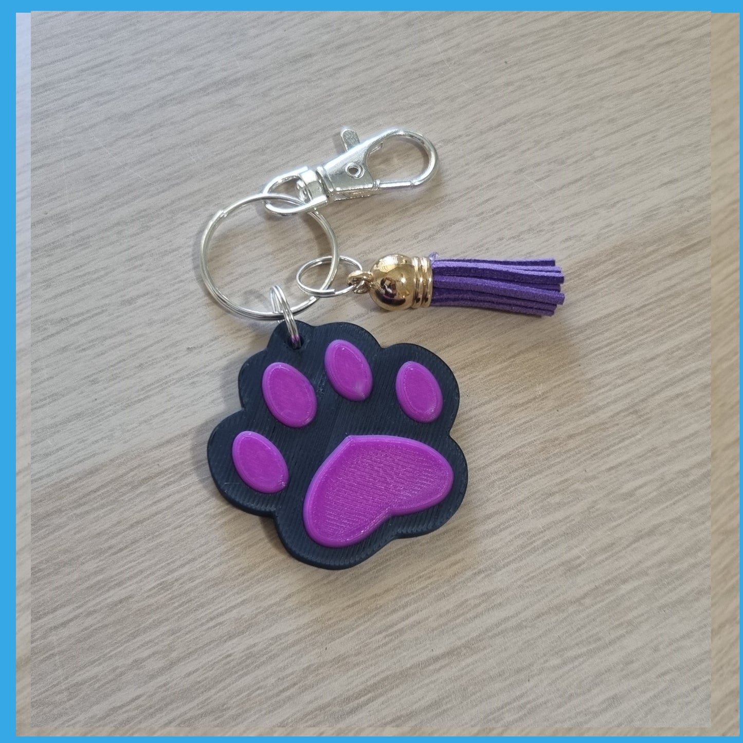 3D Printed Paw Print Keychain - Purple