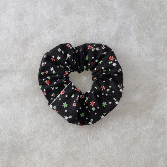 Black with Christmas Colours Stars Scrunchie