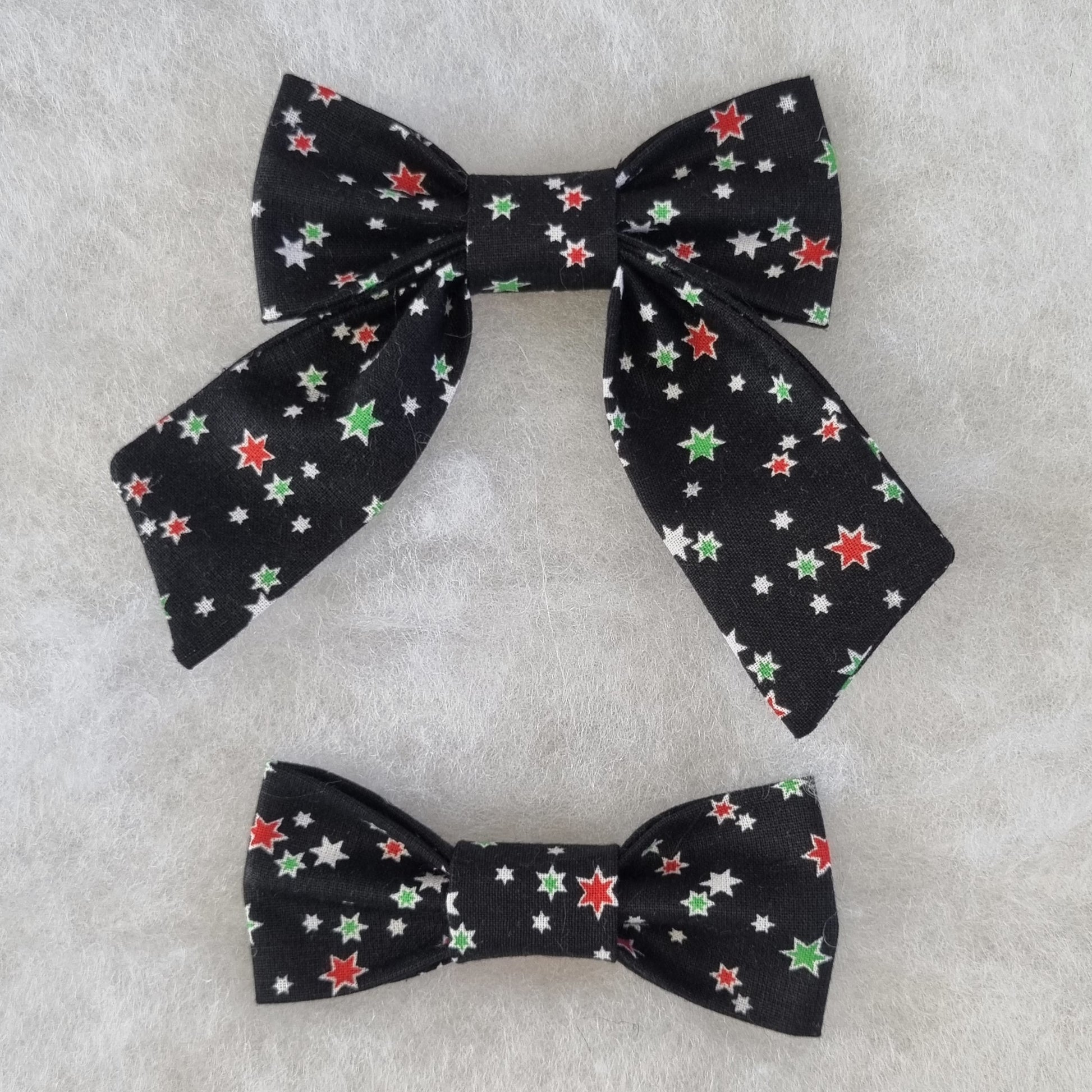 Black with Christmas Coloured Stars Hair Bowtie - Small