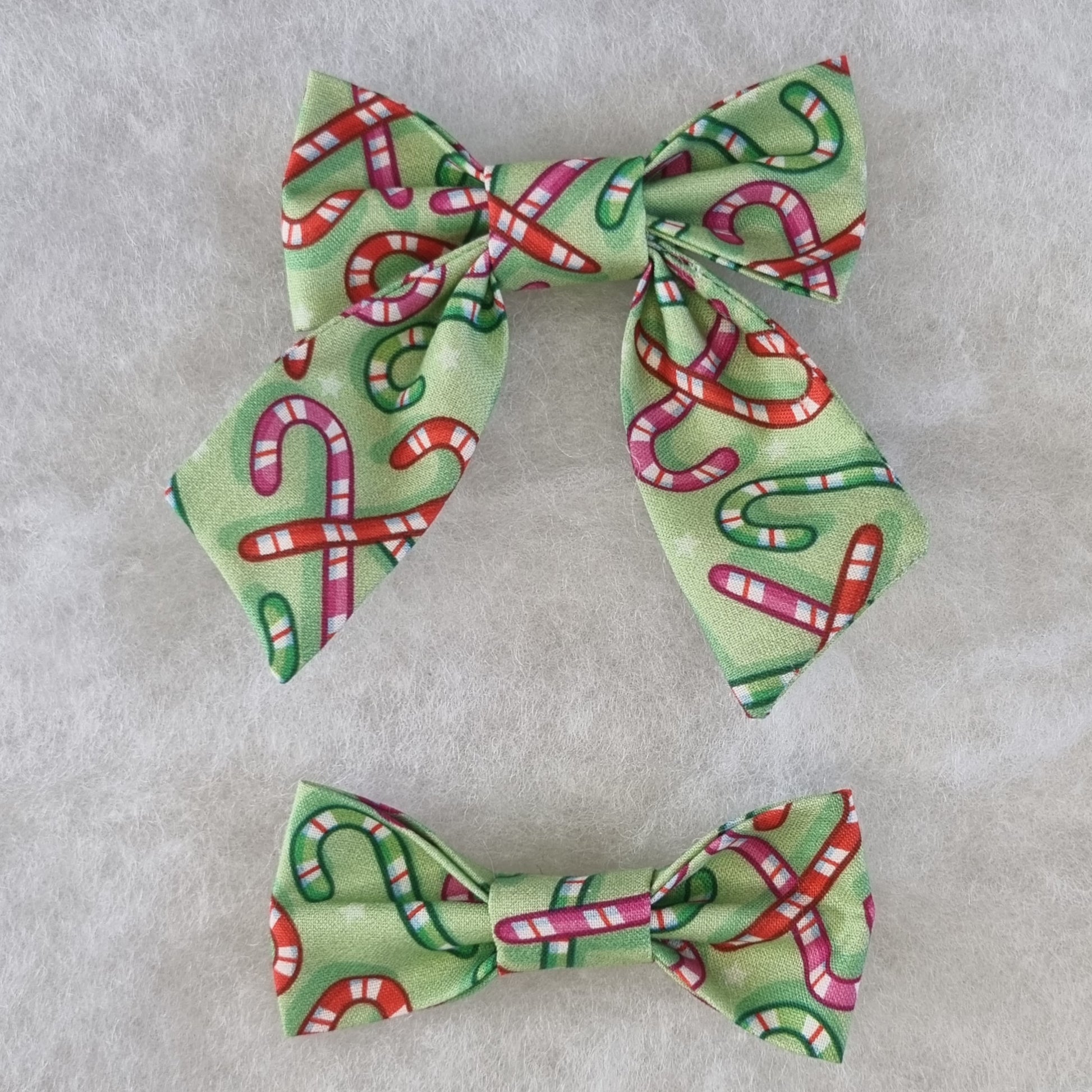 Green with Colourful Candy Canes Hair Bowties - Small