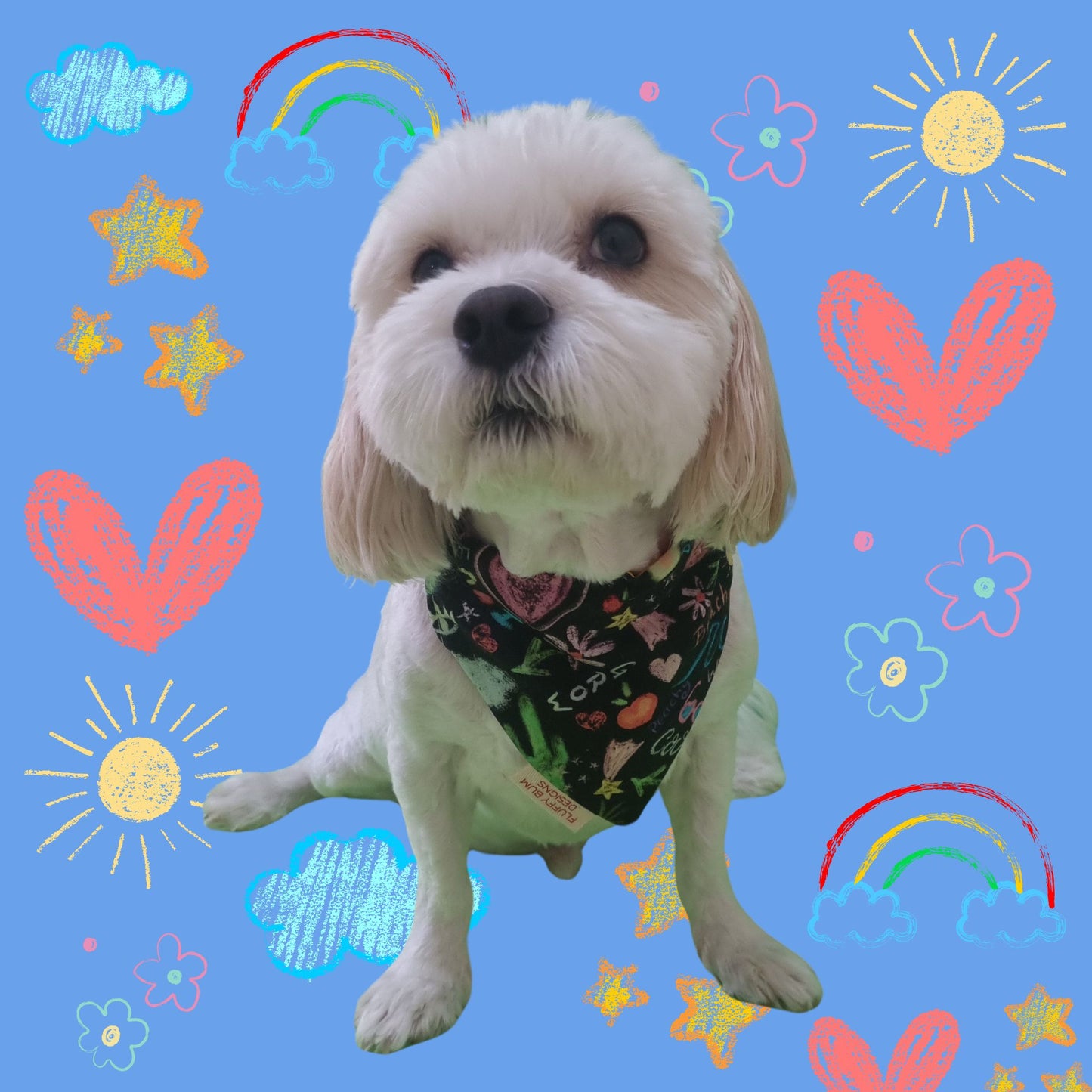 Dog wearing Chalk Drawing Pet Bandana - Small