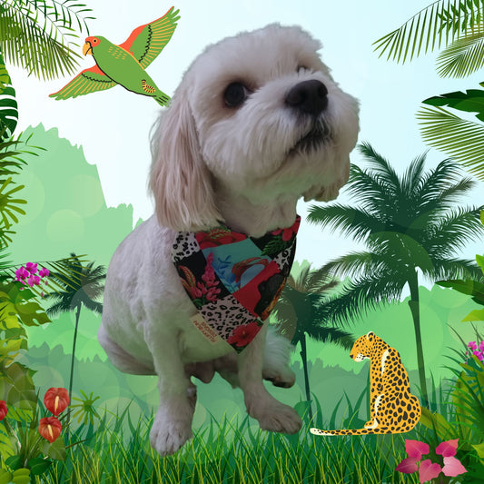 Dog wearing jungle themed pet bandana - Small