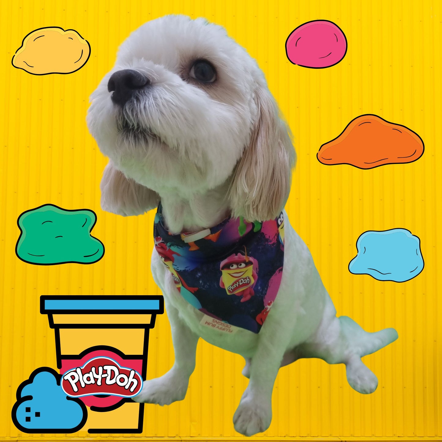 Dog wearing Playdoh themed pet bandana - Small