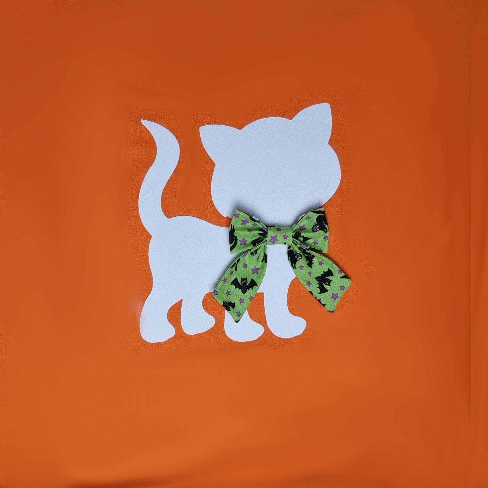 Small Sailor Bowtie - Green with Black Cats & Bats with Purple Stars
