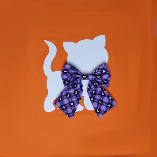 Large Sailor Bowtie - Purple with white Ghosts and Bats