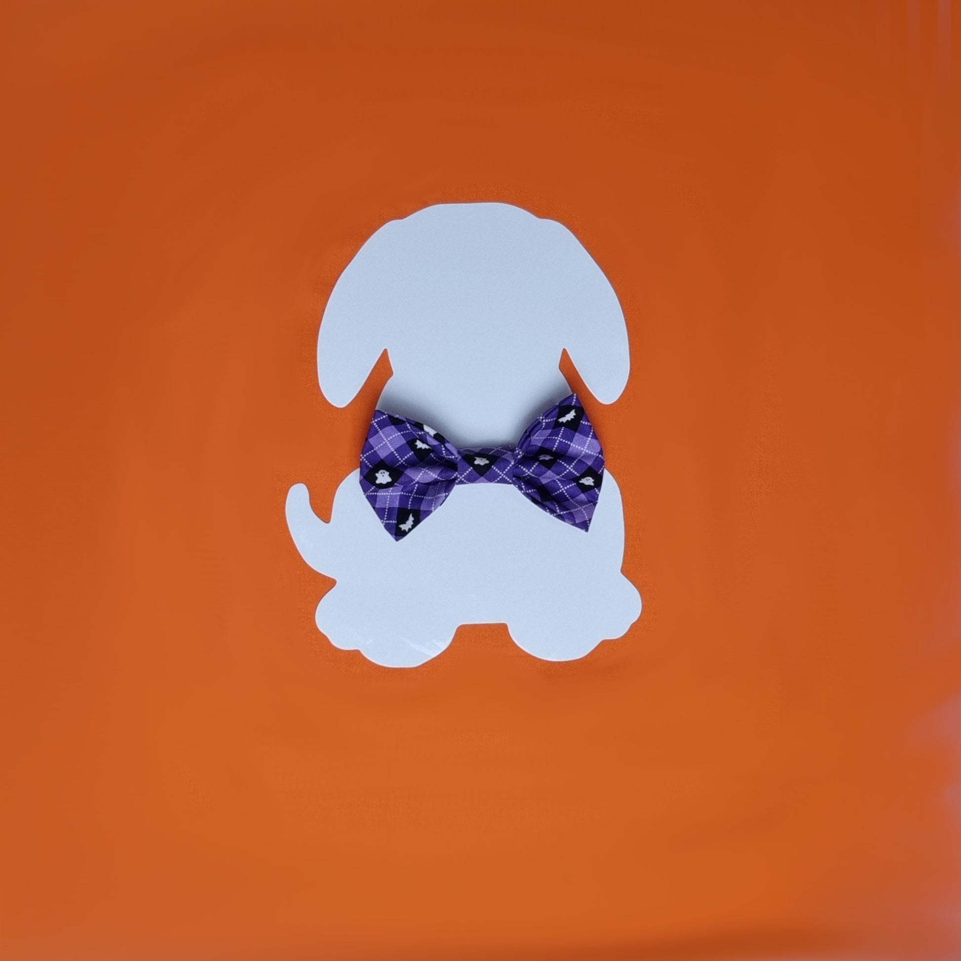 Medium Bowtie - Purple with white Ghosts and Bats