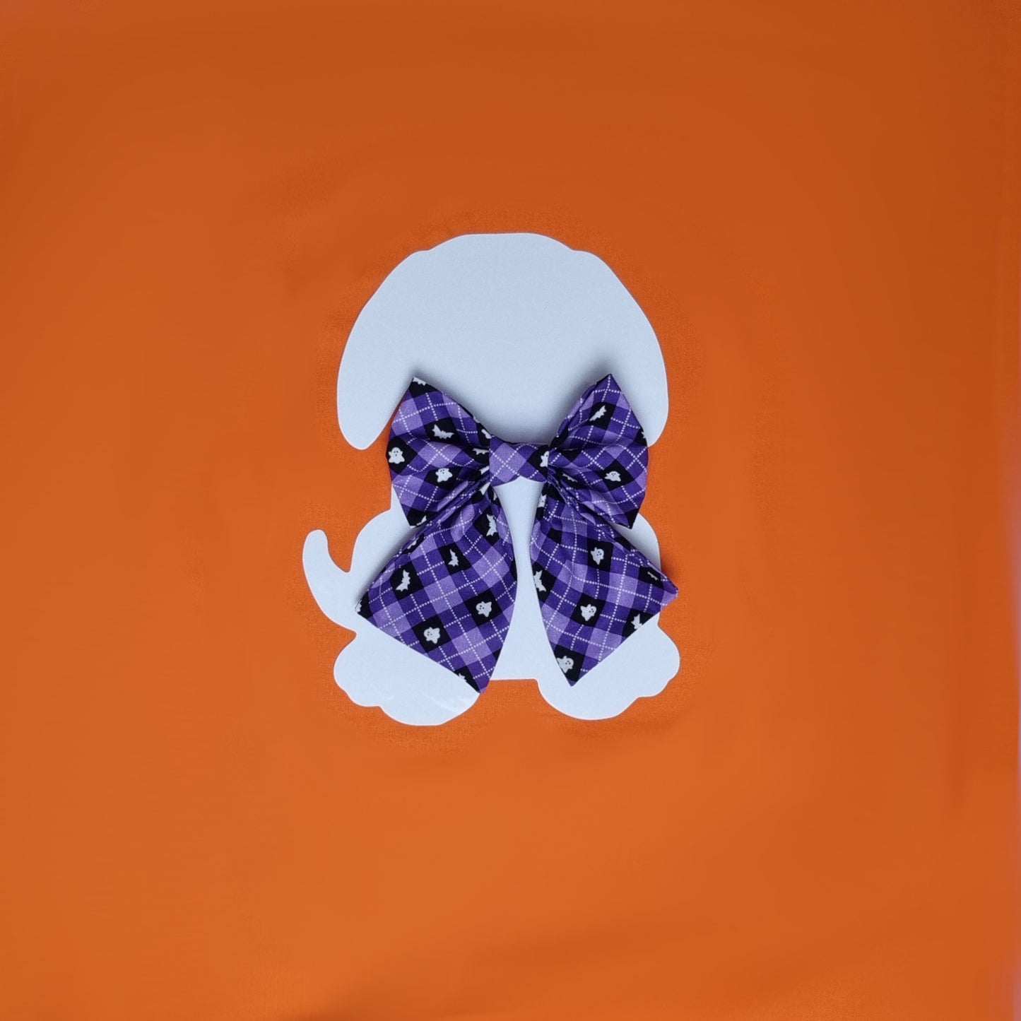Medium Sailor Bowtie - Purple with white Ghosts and Bats