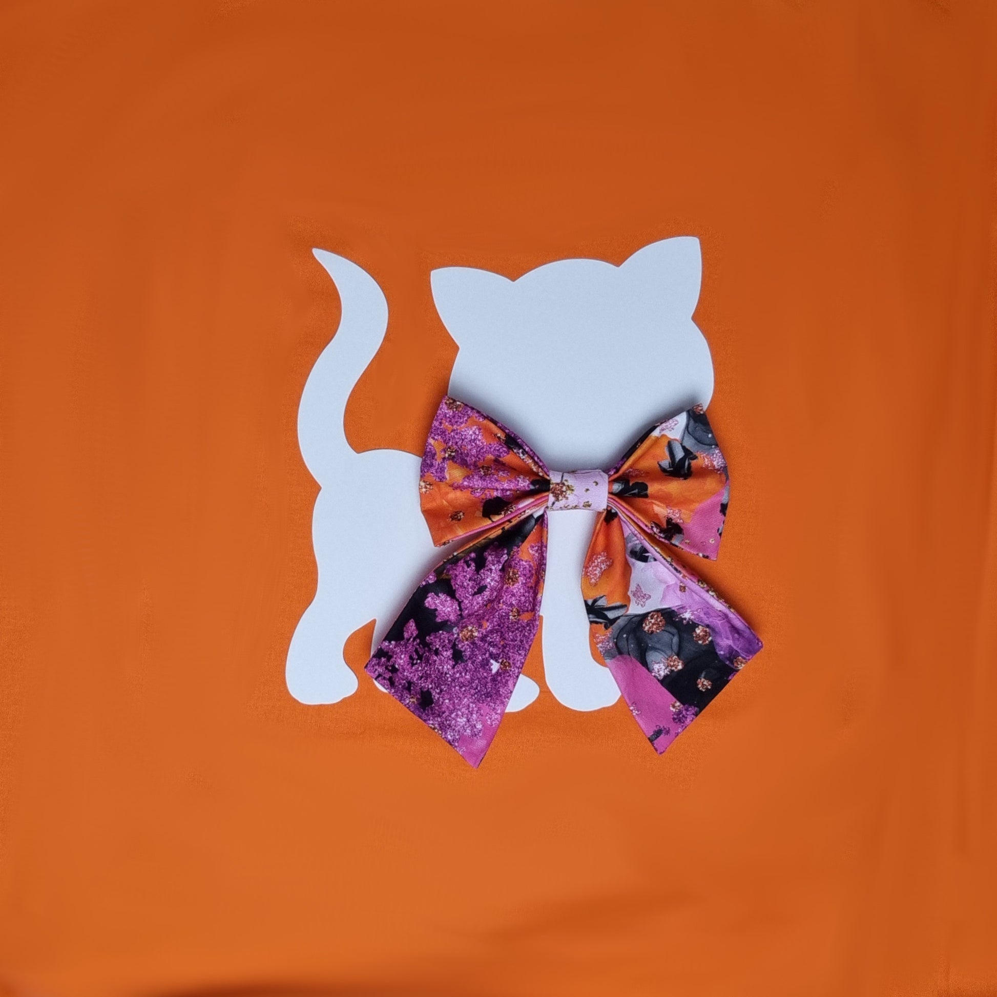 Large Sailor Bowtie - Purple, Orange and Pink Fabric with black spiders