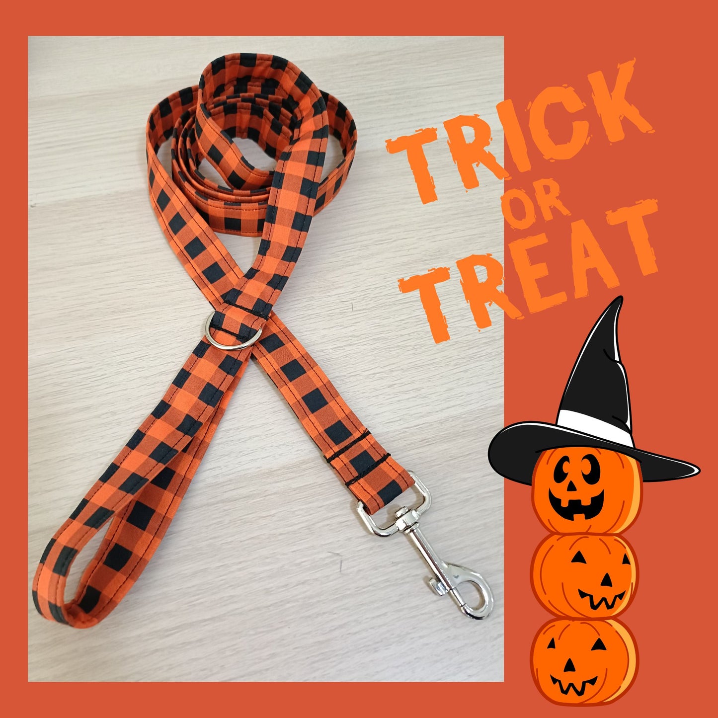 Black and Orange Square Design Halloween Themed Dog Lead