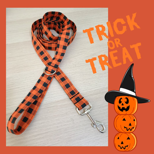Black and Orange Square Design Halloween Themed Dog Lead