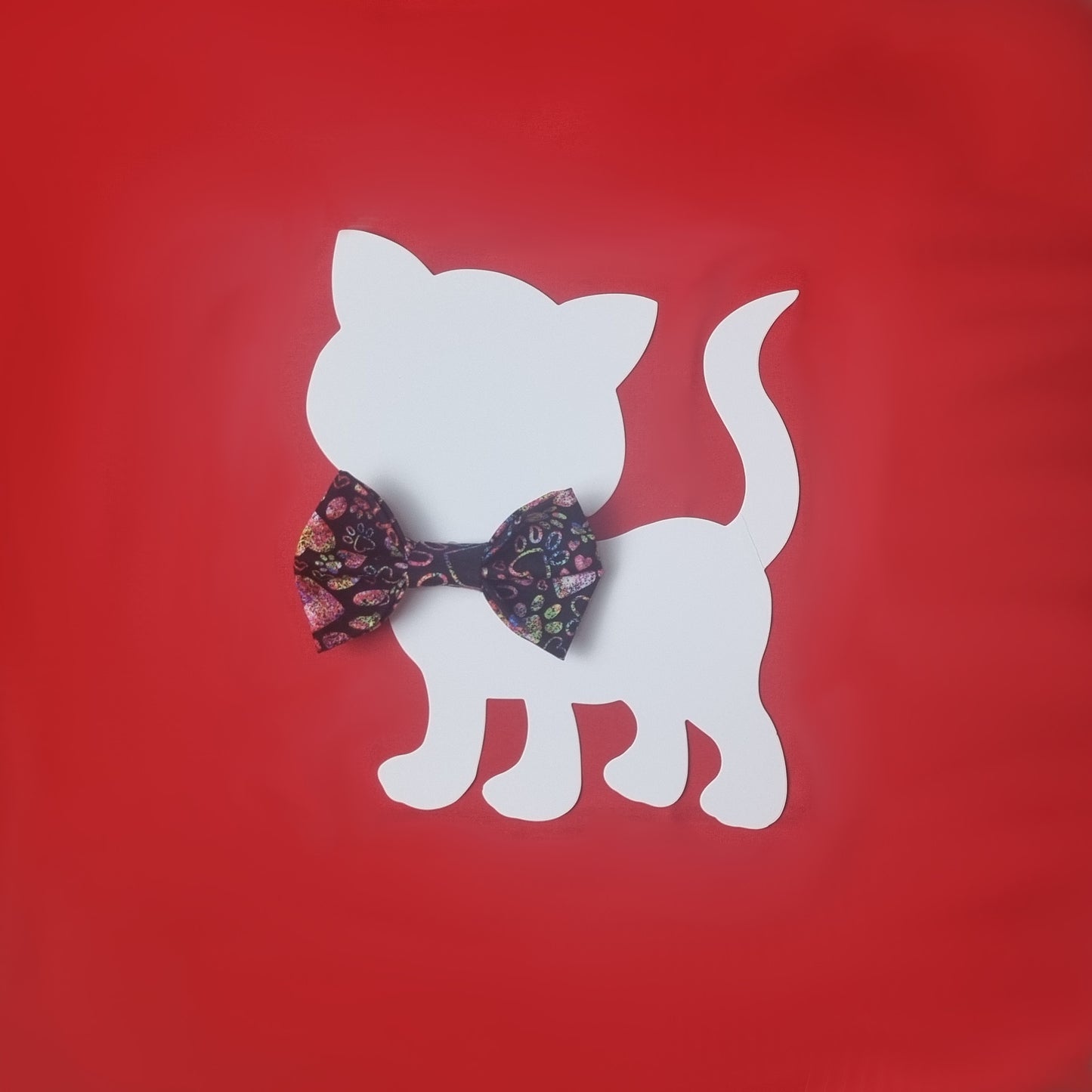 Paw Prints and  Hearts on Black Bowtie Medium