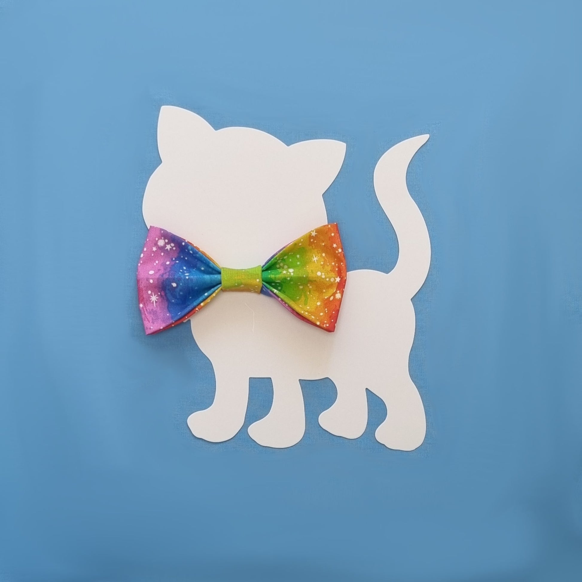 Rainbow Colours and White Stars Bowtie - Large