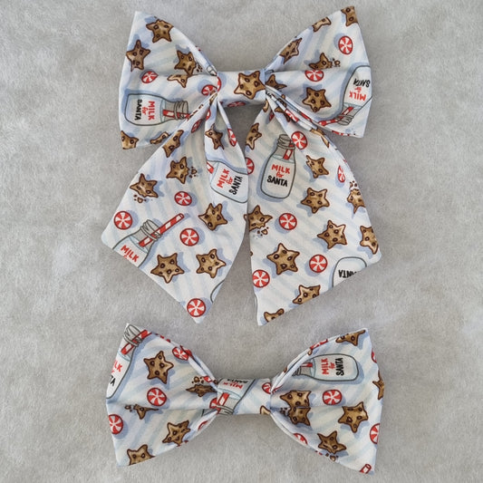 Santa's Milk and Cookies Hair Bowtie - Large