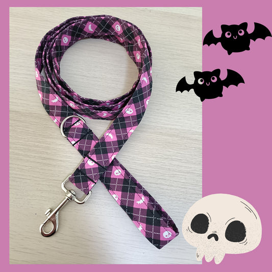 Pink Skulls and Bats Halloween Design Dog Leash