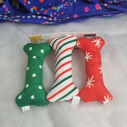 Zippy Paws Pack of 3 Christmas Themed Bones - Dog Toys